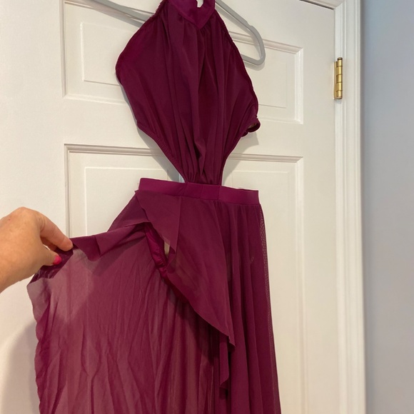 Reverence Dance Costume Style 1628 Berry Tricot & Mesh Halter High-Low Dress - Picture 4 of 9